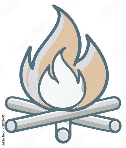 Cozy campfire with cartoonish flames offering warmth and rustic charm featuring timber logs and inviting light in simple rendering