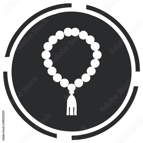Islamic prayer beads symbol with tassel on dark circular background