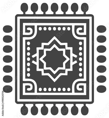 Islamic prayer rug icon with traditional oriental star pattern glyph for Muslim worship