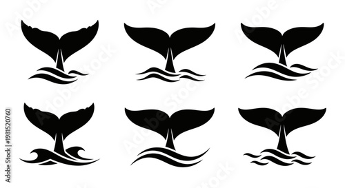 Six whale tail icons in different wave patterns