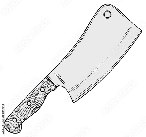 Traditional butcher's cleaver with a broad steel blade and riveted wooden handle for culinary tasks