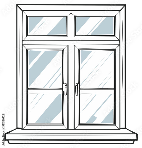 Illustrated architectural window design with glass, vector graphic