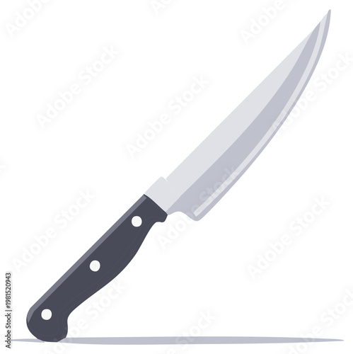Cartoon illustration of a sharp kitchen knife with a black handle for cooking