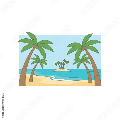 Tropical Island Paradise with Palm Trees and Ocean.