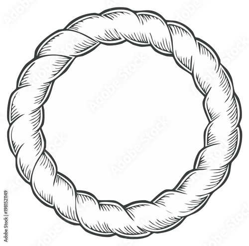 Detailed illustration of a circular nautical rope frame, perfect for backgrounds, borders, graphic elements, and decorative design projects.