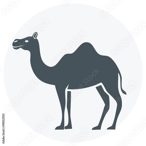 One humped camel silhouette illustration in a circle