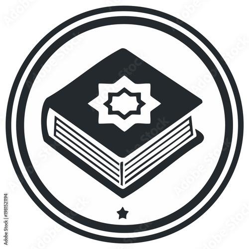 Quran Holy Book with Islamic Eight Pointed Star Symbol Vector Icon