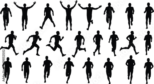 Diverse silhouettes of people demonstrating various dynamic poses and movements