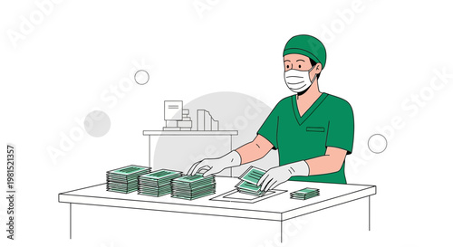 Doctor Counting Money Stacked on Table, Healthcare Finance Concept