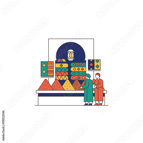 People shopping at a traditional market stall.