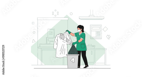 Healthcare Worker Disposing of Contaminated Medical Waste in Bin