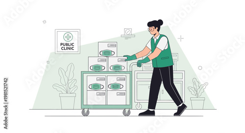 Healthcare worker distributing face masks at a public clinic during a health crisis