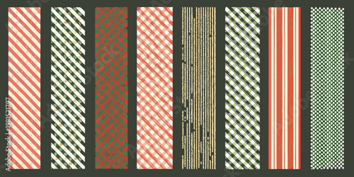 A collection of vertically oriented patterned fabric swatches