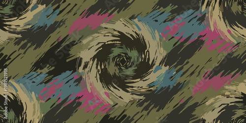 Abstract swirling brushstrokes create a vortex of color and texture