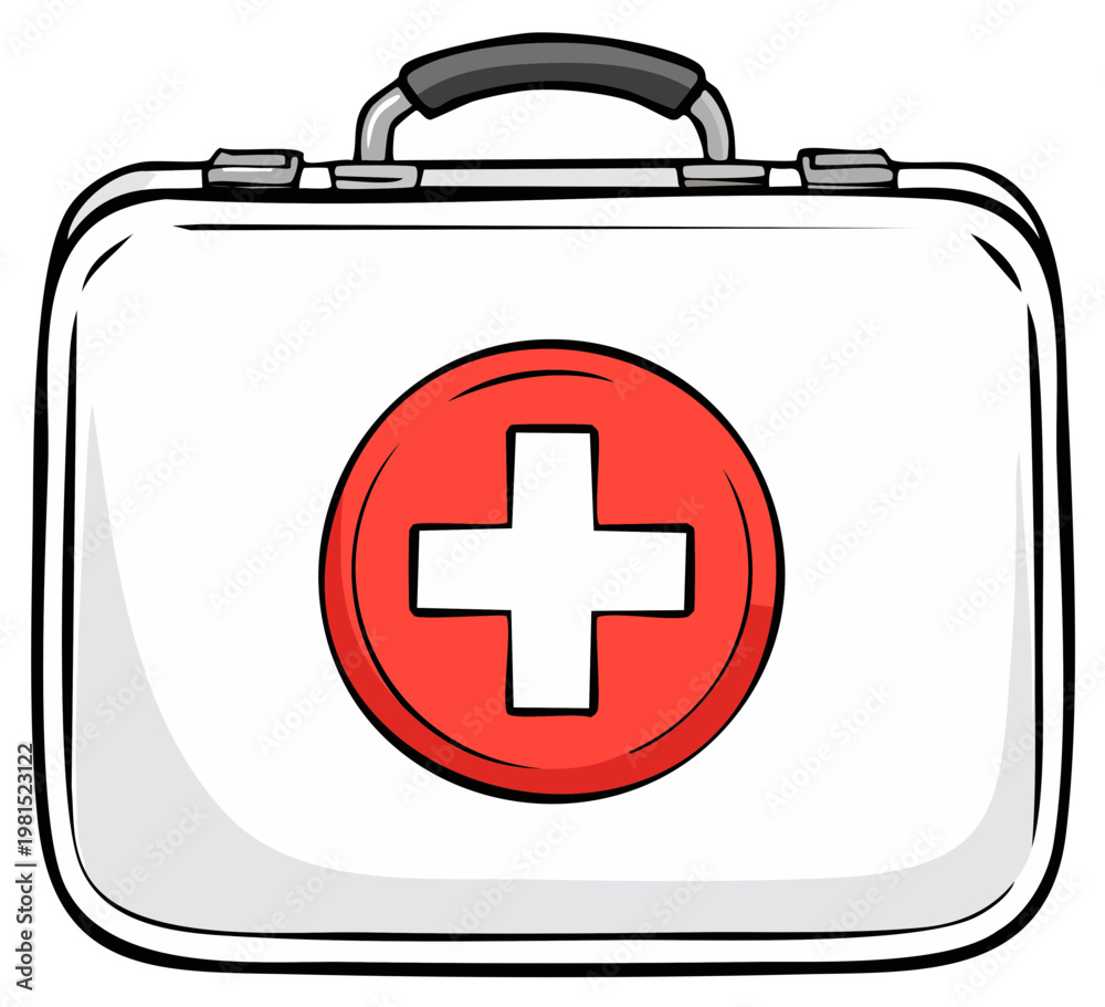 Obraz premium First aid kit with red cross symbol for medical emergencies and health care supplies.