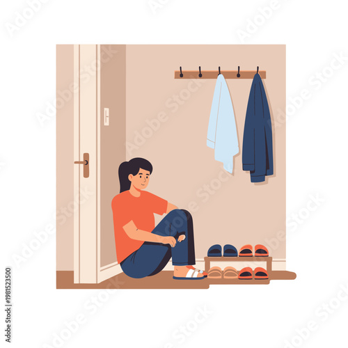Young Woman Sitting Alone Feeling Sad and Lonely.