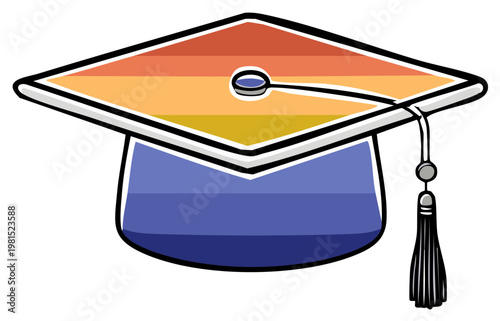 Graduation cap with rainbow stripe on mortar board for university or college celebration