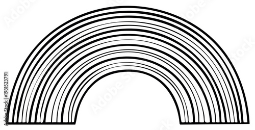 Stylized Abstract Rainbow Arch Shape Made of Concentric Lines on White Background