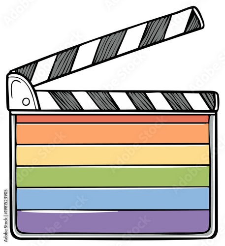 Colorful film clapperboard illustration, rainbow design, movie concept, cinema