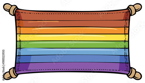 Rainbow Banner Decoration with Wooden Dowels, Pride Colors Graphic Element