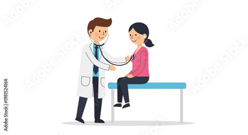 Doctor Examining Patient with Stethoscope in Clinic - Medical Checkup Illustration