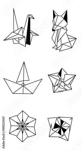 Origami Geometric Animals and Shapes Collection: Crane, Fox, Boat, Star, Flower, Abstract