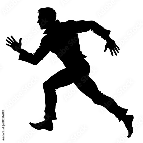 Businessman running, sprinting, black silhouette, office worker, professional