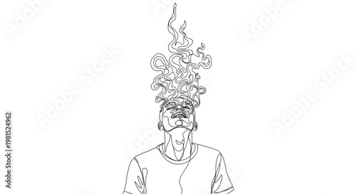 High Quality Black Continuous Line Burnout – Minimal Stress & Emotional Exhaustion Illustration