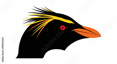 Stylized Macaroni Penguin head profile with vibrant crest illustration