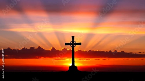 Silhouette of cross at sunset.