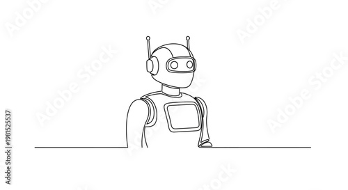 Minimalist robot illustration, single line drawing, futuristic technology concept
