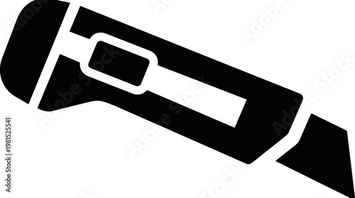 Simple black utility knife icon or box cutter tool silhouette on a white background, ideal for construction project documentation, craft workshop tutorials and warehouse logistic infographics