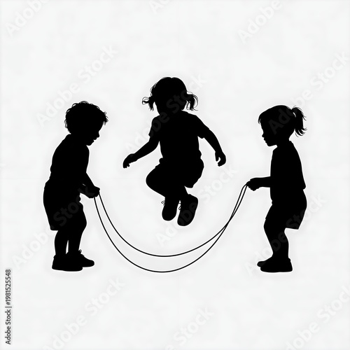 Silhouette of children playing jump rope