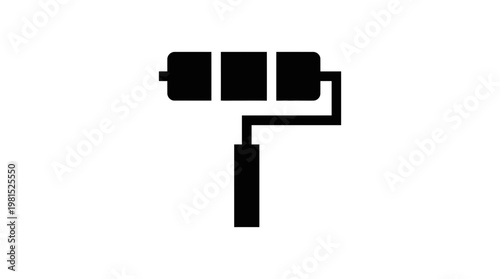 Minimalist black paint roller icon symbol isolated on a clean white background, ideal for home renovation branding, construction website design and hardware store marketing