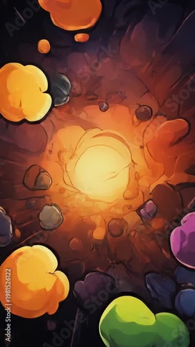 Cartoon explosion with colorful debris in space