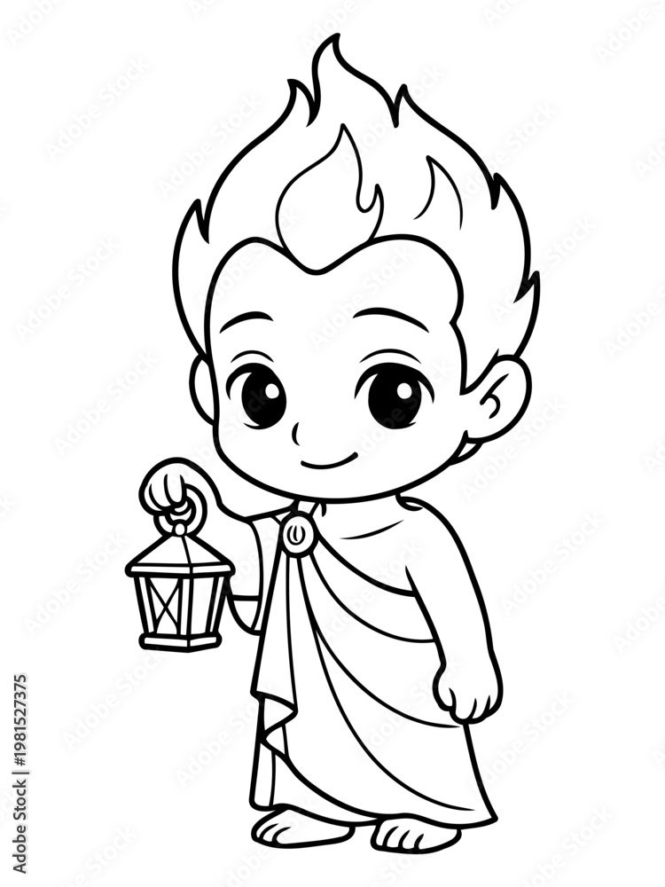 Fototapeta premium Radiant Guardian with Lantern: A charming illustration depicts a benevolent figure, emanating warmth and guidance, holding a traditional lantern. With gentle features and an air of serenity.