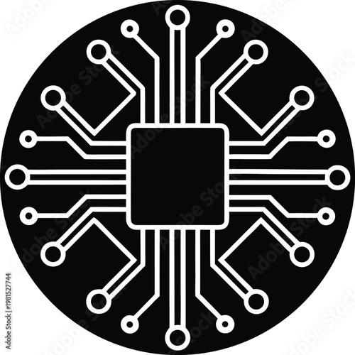 Circuit Board silhouette vector art illustration and minimal black and white design