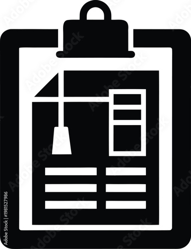 Construction Plan on Clipboard silhouette vector art illustration and minimal black and white design