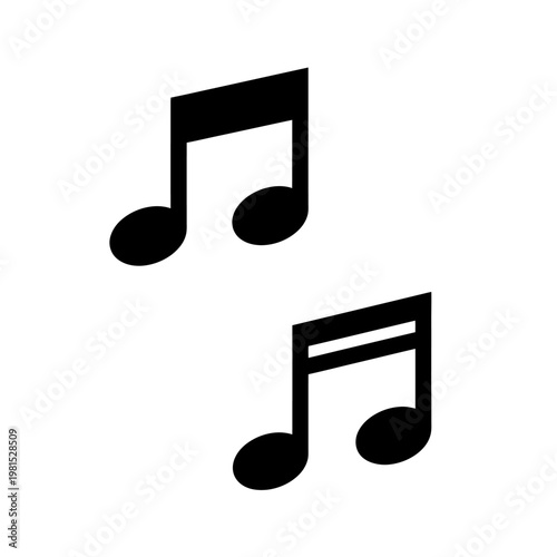 Musical Notes Icon, Black and White, Simple Design, Music Symbol, Melody Element