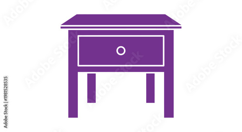 Purple Nightstand Icon, Single Drawer Table, Modern Furniture Design, Vector Illustration