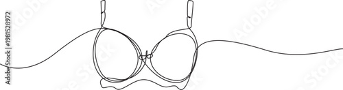 Continuous line art of bra, Continuous one simple single line drawing of push up bra icon in silhouette on a white background.