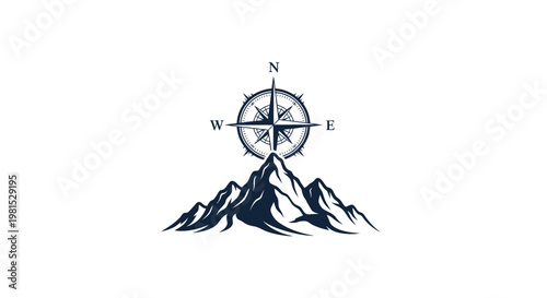 Mountain Range with Compass - Adventure and Exploration Symbol