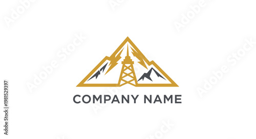 Mountain Oil Derrick Industrial Landscape Vector Illustration