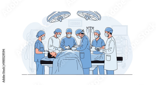 Surgical Team Performing Operation in Operating Room with Medical Equipment