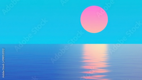 serene seascape with pink sunset over calm ocean water