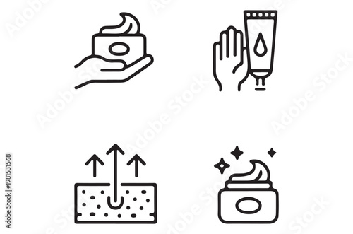 Skincare routine icons depicting application benefits and product types