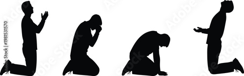 prayer, silhouette, man, kneeling, worship, faith, religion, devotion, spiritual, meditation, islamic, supplication, hope, humility, divine, belief, posture, reflection, black, background