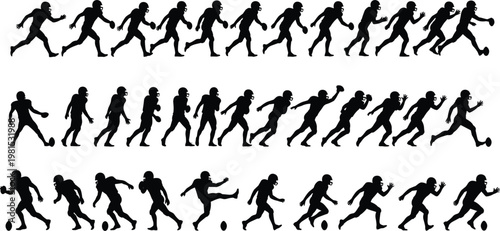 Photos Vector set of American football player silhouettes in action poses for sports branding and apparel design