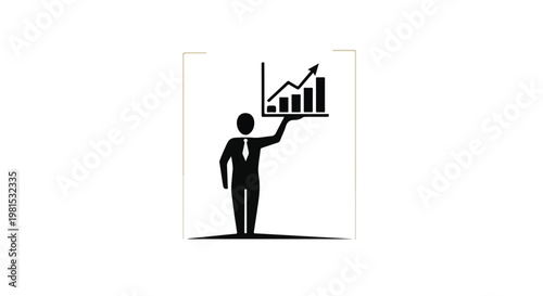 Businessman holds a rising bar chart representing successful financial growth and corporate performance.