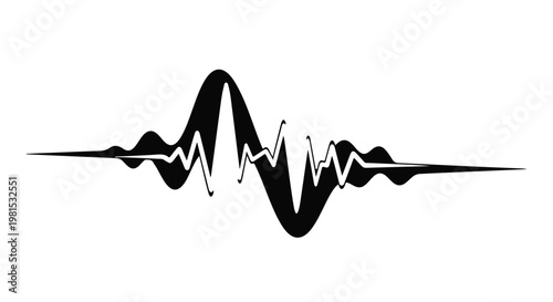 Sound wave graphic shows a rhythmic pulse representing digital audio signals or data heartbeat analysis.